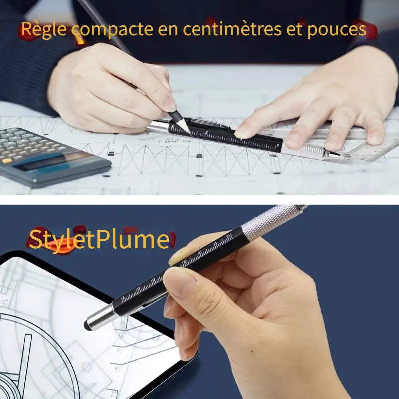 Stylo à bille multifonction 6 en 1 en métal de luxe