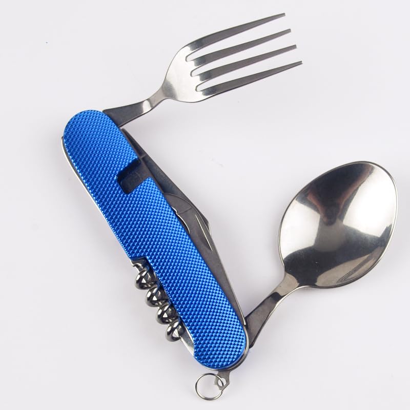 Fourchette de poche multifonction pliable 3 en 1 avec cuillère