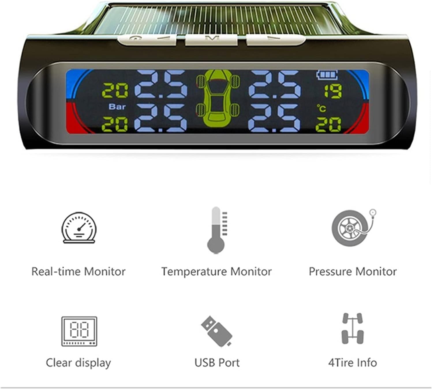 Système de Surveillance de Pression des Pneus TPMS – Affichage Digital & Capteurs Externes