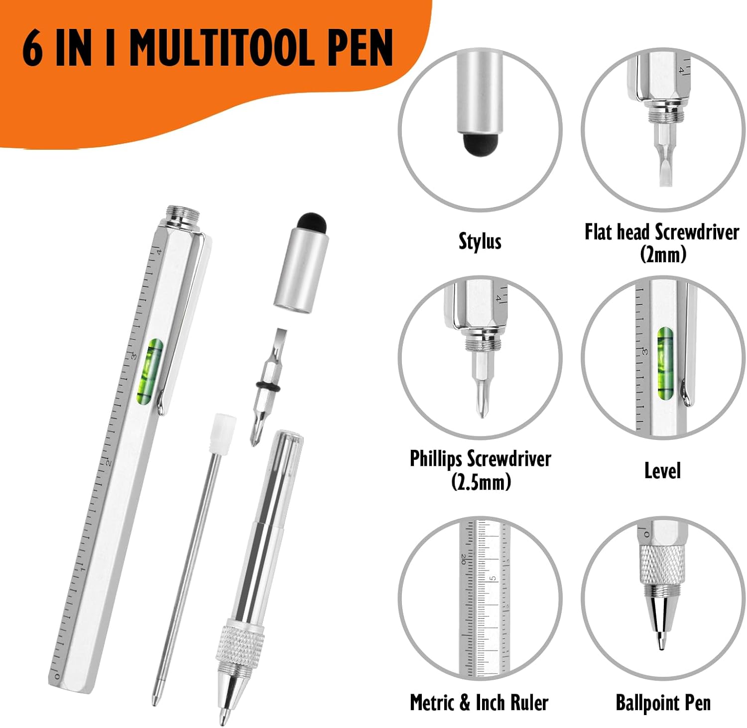 Stylo à bille multifonction 6 en 1 en métal de luxe