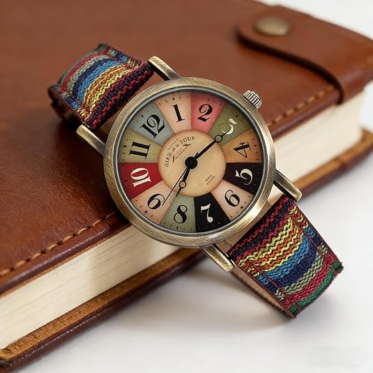 Montre en tissu cuir vintage métal doré pour femme