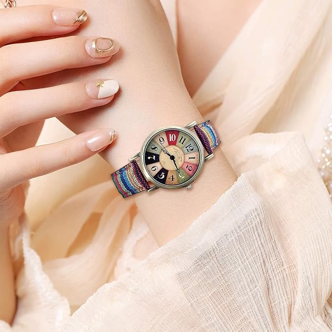 Montre en tissu cuir vintage métal doré pour femme