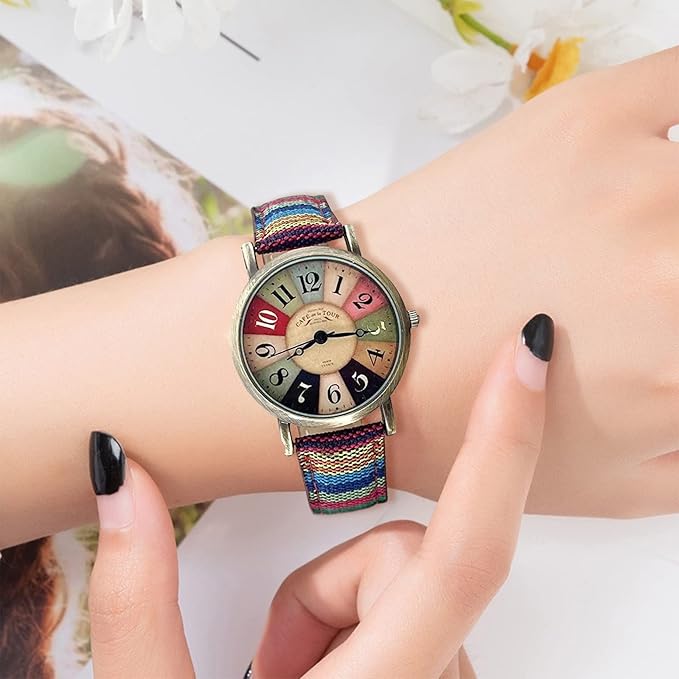 Montre en tissu cuir vintage métal doré pour femme