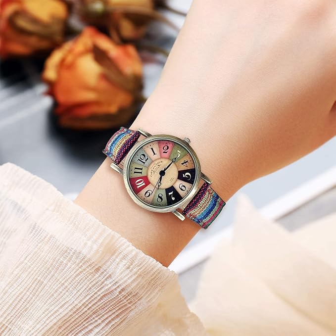 Montre en tissu cuir vintage métal doré pour femme