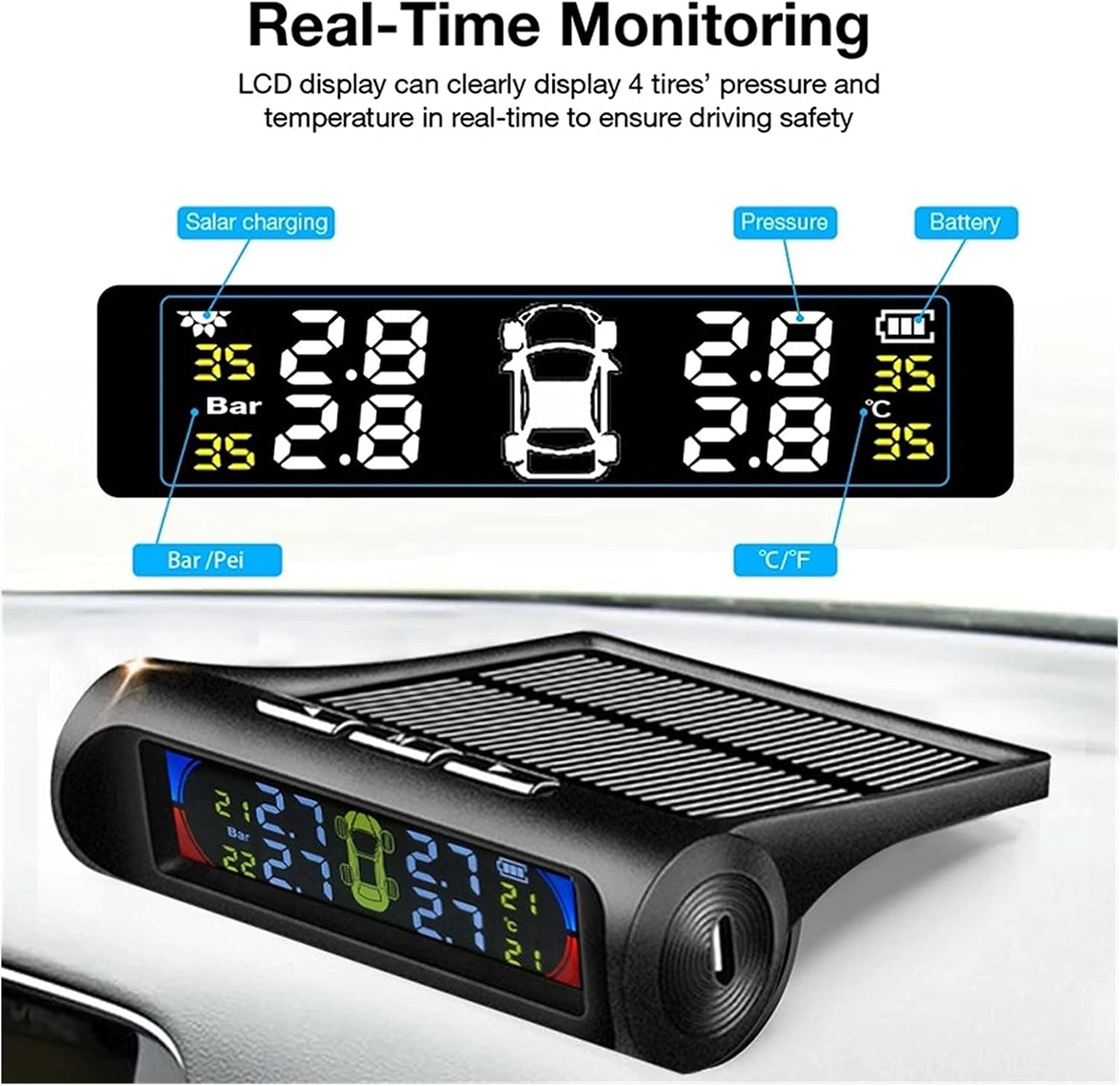 Système de Surveillance de Pression des Pneus TPMS – Affichage Digital & Capteurs Externes