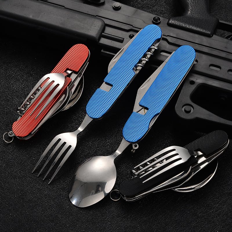 Fourchette de poche multifonction pliable 3 en 1 avec cuillère
