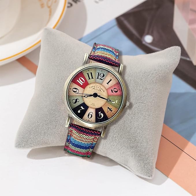 Montre en tissu cuir vintage métal doré pour femme