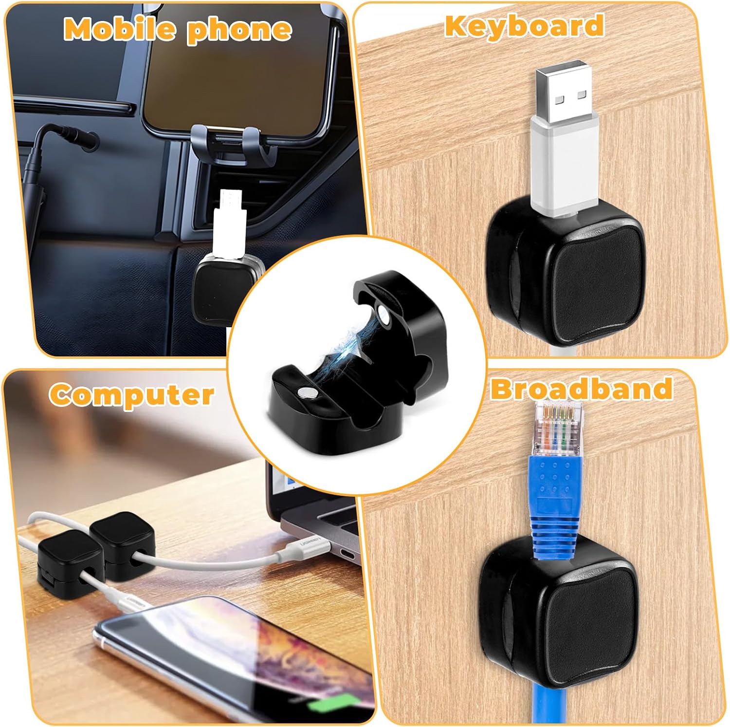LOT DE 6 Clips magnétiques pour câbles