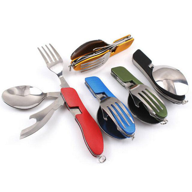 Fourchette de poche multifonction pliable 3 en 1 avec cuillère