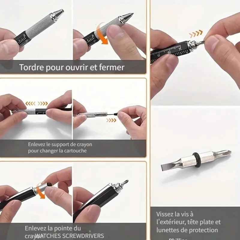 Stylo à bille multifonction 6 en 1 en métal de luxe