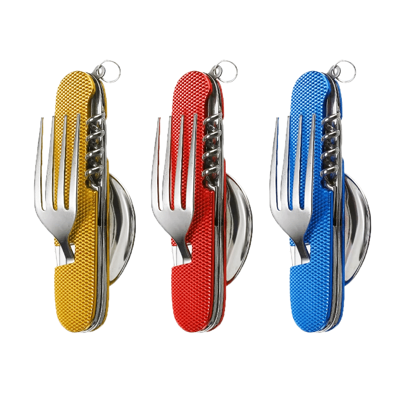 Fourchette de poche multifonction pliable 3 en 1 avec cuillère