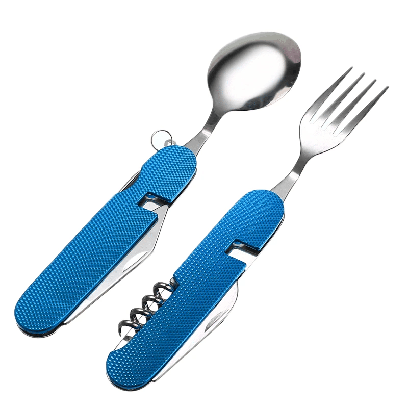 Fourchette de poche multifonction pliable 3 en 1 avec cuillère