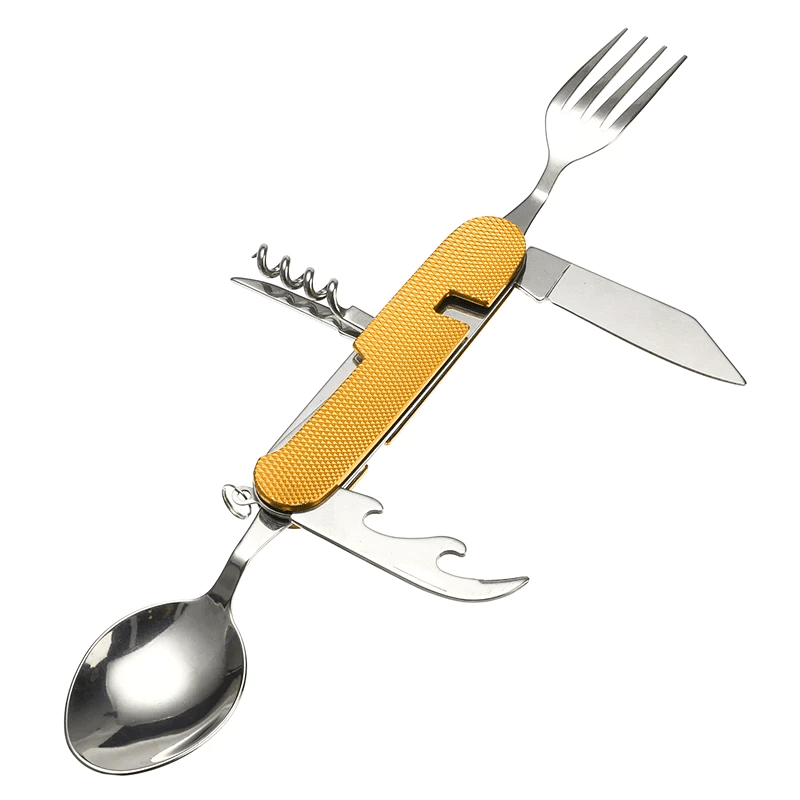Fourchette de poche multifonction pliable 3 en 1 avec cuillère