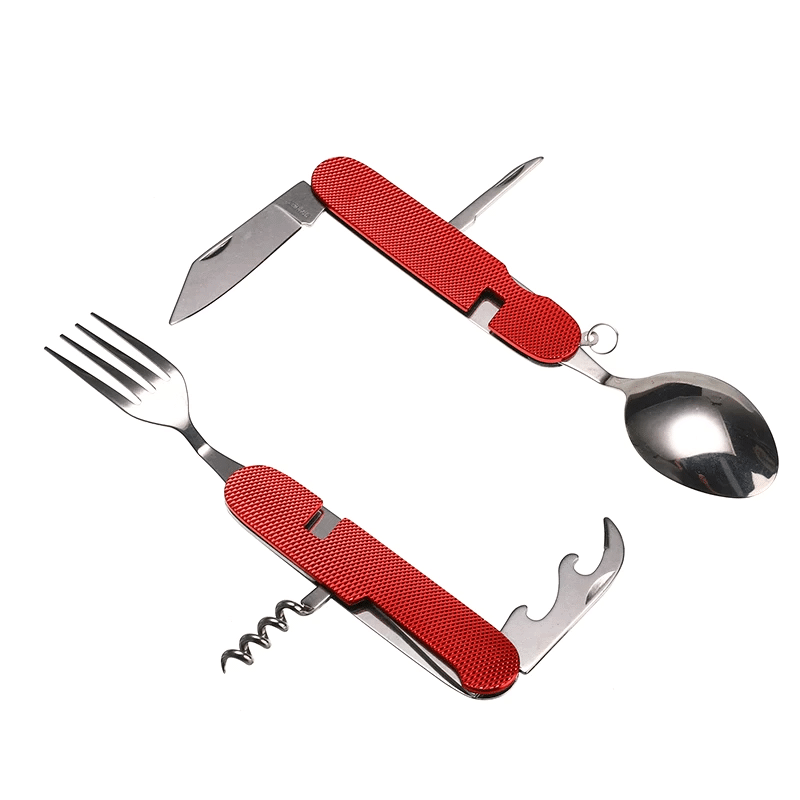 Fourchette de poche multifonction pliable 3 en 1 avec cuillère