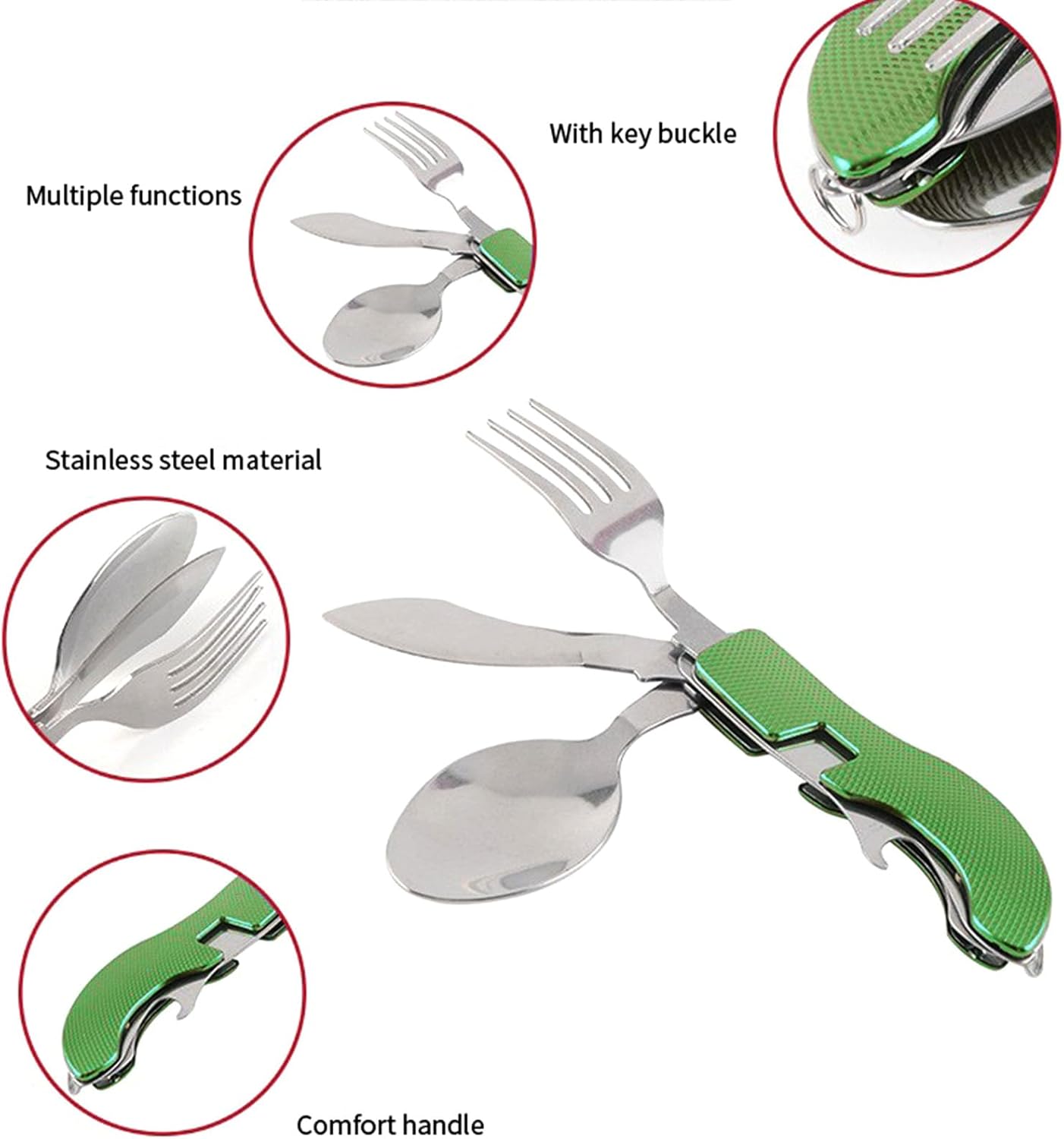 Fourchette de poche multifonction pliable 3 en 1 avec cuillère