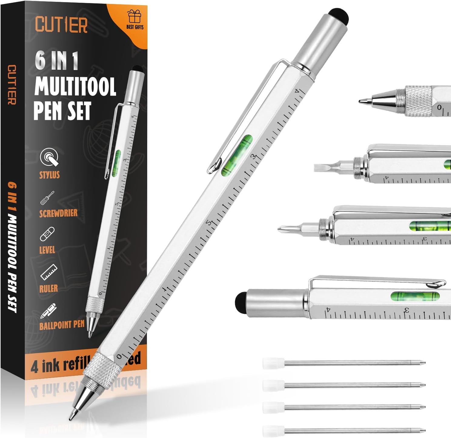 Stylo à bille multifonction 6 en 1 en métal de luxe