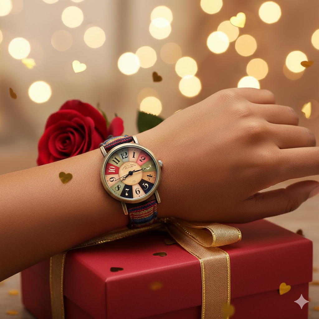 Montre en tissu cuir vintage métal doré pour femme